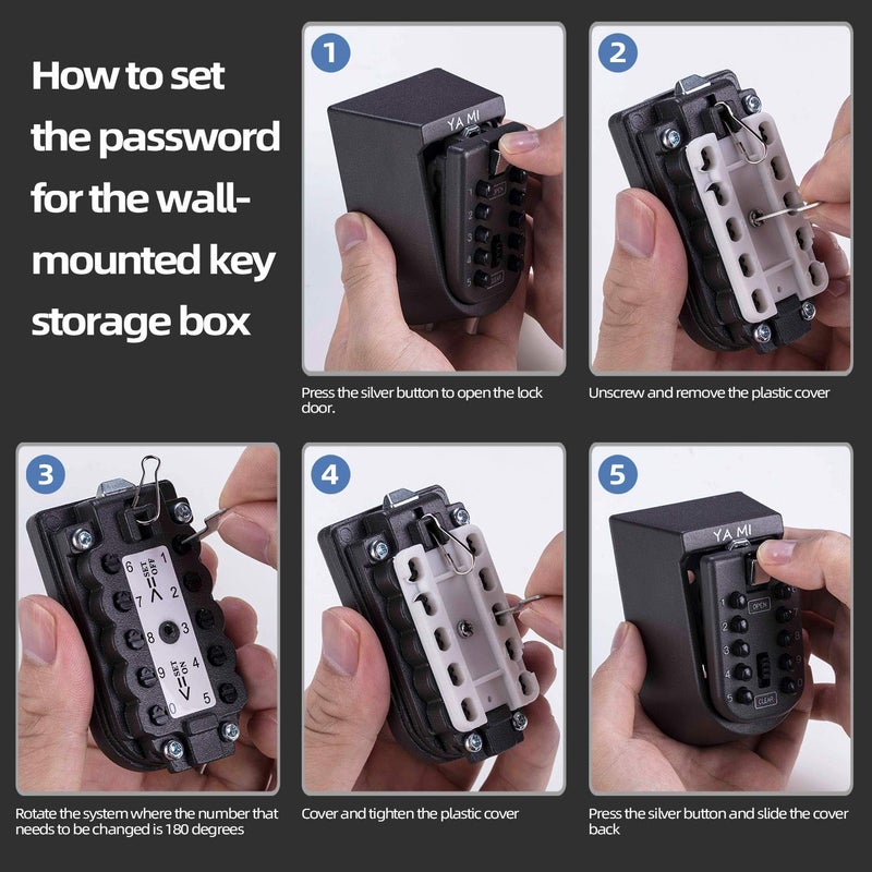 YA MI Exterior Outdoor Waterproof Hide Wall Mounted Key Safe Box - House use Key Storage Lock Box,Key Lock Box(Black) - Image 4